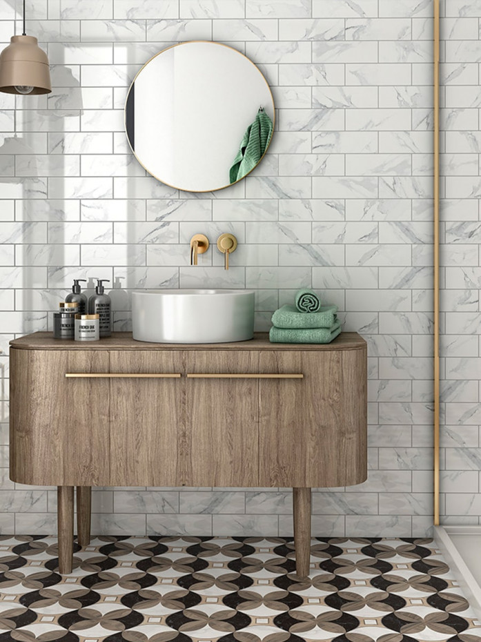 Marquina White Marble Brick Effect Tile - 75x225mm