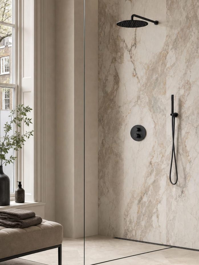 Amalfi Matt Black Thermostatic Shower with Hand Held Shower Head