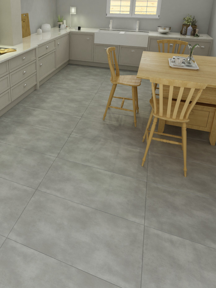 Concrete Light Click Vinyl Floor Tiles  - 935x465mm