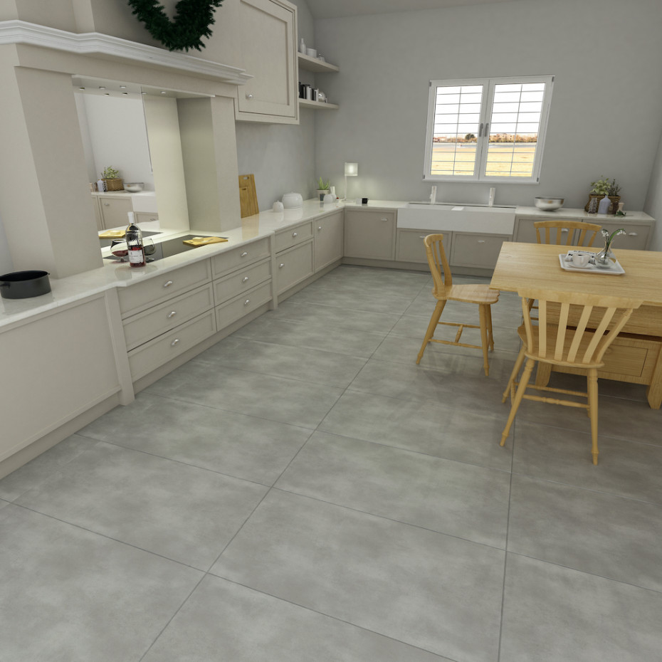 Concrete Light Click Vinyl Floor Tiles  - 935x465mm