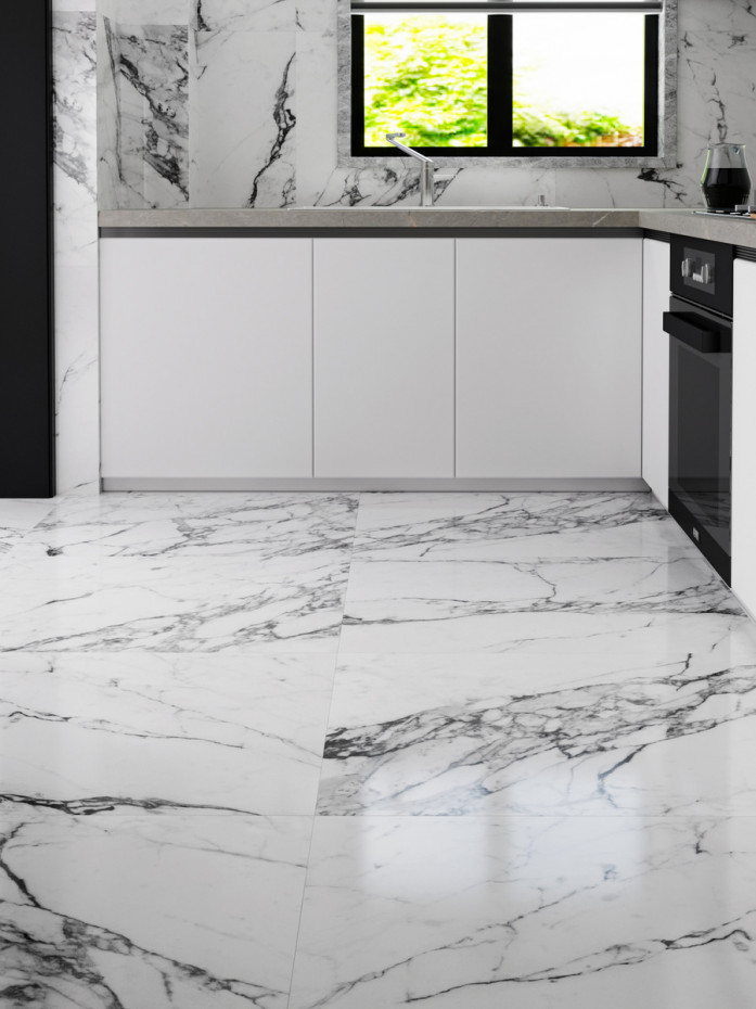 Minorca White Marble Effect Matt Non-Slip Porcelain Tiles - 600x600mm