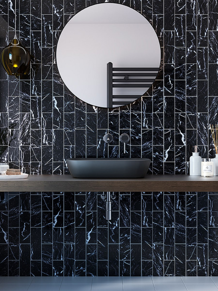 Marquina Black Marble Brick Effect Tile - 75x225mm