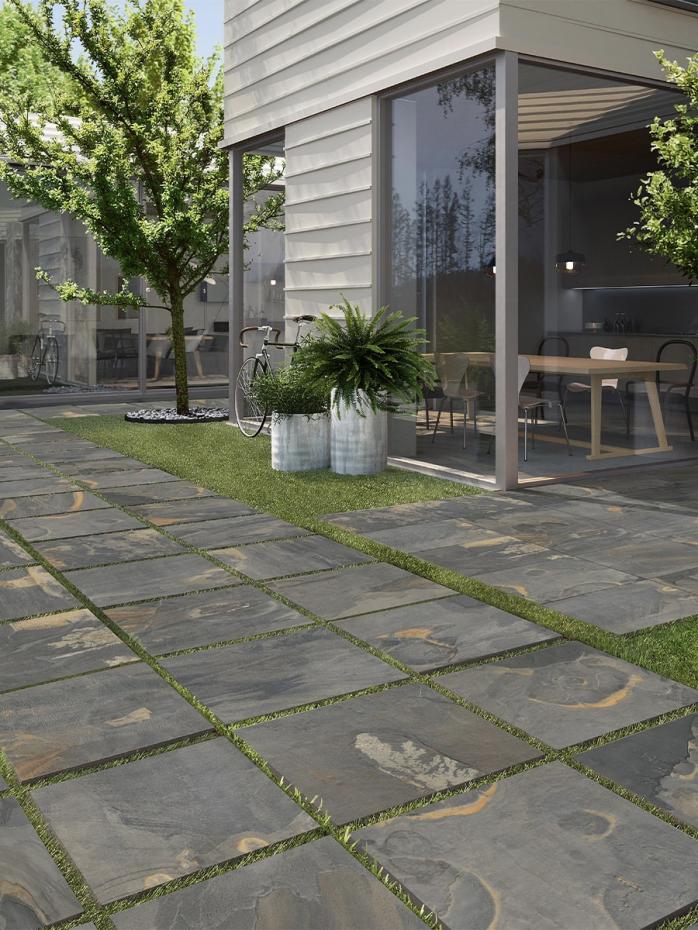 Multi Grey Slate Porcelain Floor Tiles - 600x600x16mm