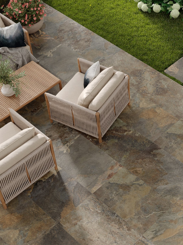 Multicolour Slate Outdoor Porcelain Slabs - 900x600x16mm