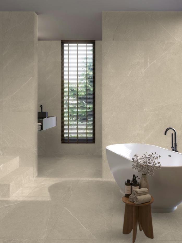 Mythe Cream Slate Effect Non Slip Porcelain Tile - 600x600mm