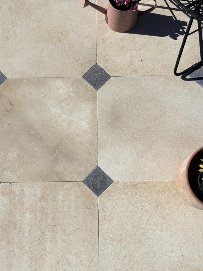 Naples Light Sandblasted and Dark Honed Limestone Octagon Tiles - Octagon