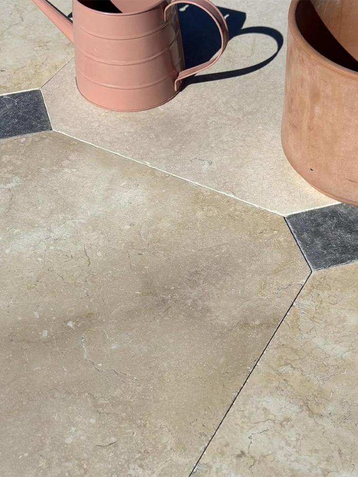 Naples Light Sandblasted and Dark Honed Limestone Octagon Tiles - Octagon