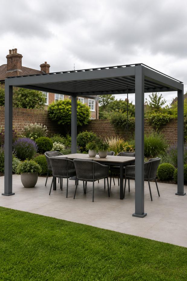 Shadow Nord Steel Pergola in Graphite Grey  - 3 x 4m Free Standing