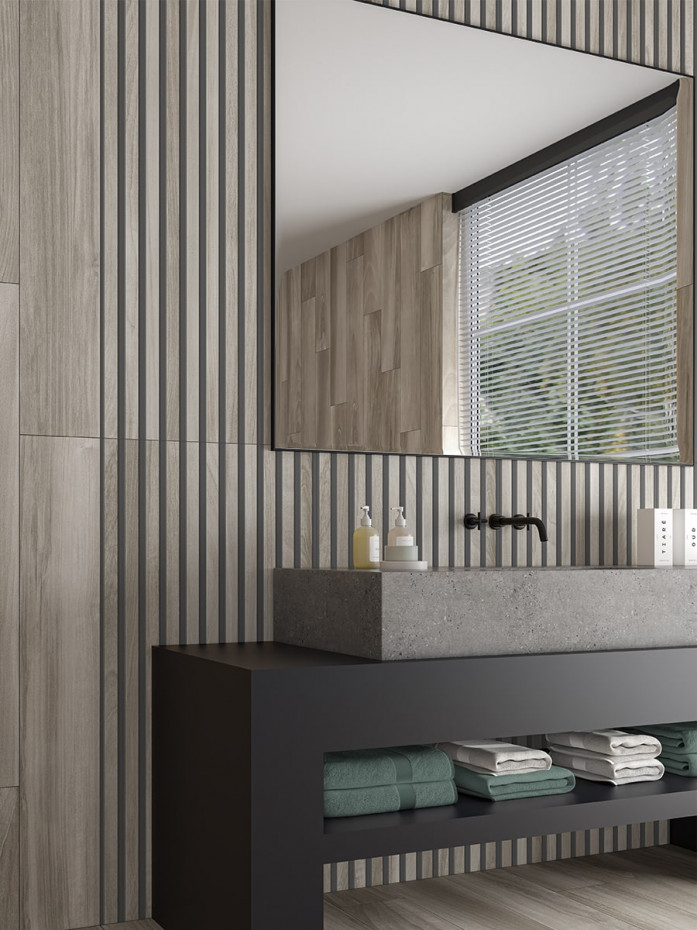 Nordic Taupe Wood Slat Decor Tile - 1200x600mm