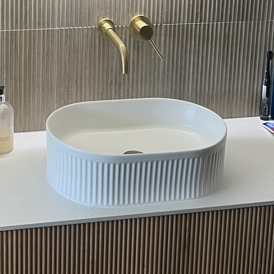 Bali Solid Wood Fluted Vanity With Side Racks - 750mm