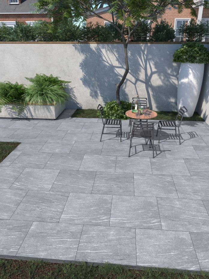 Pietra Grey Outdoor Porcelain Paving Slabs - 600x600x20mm