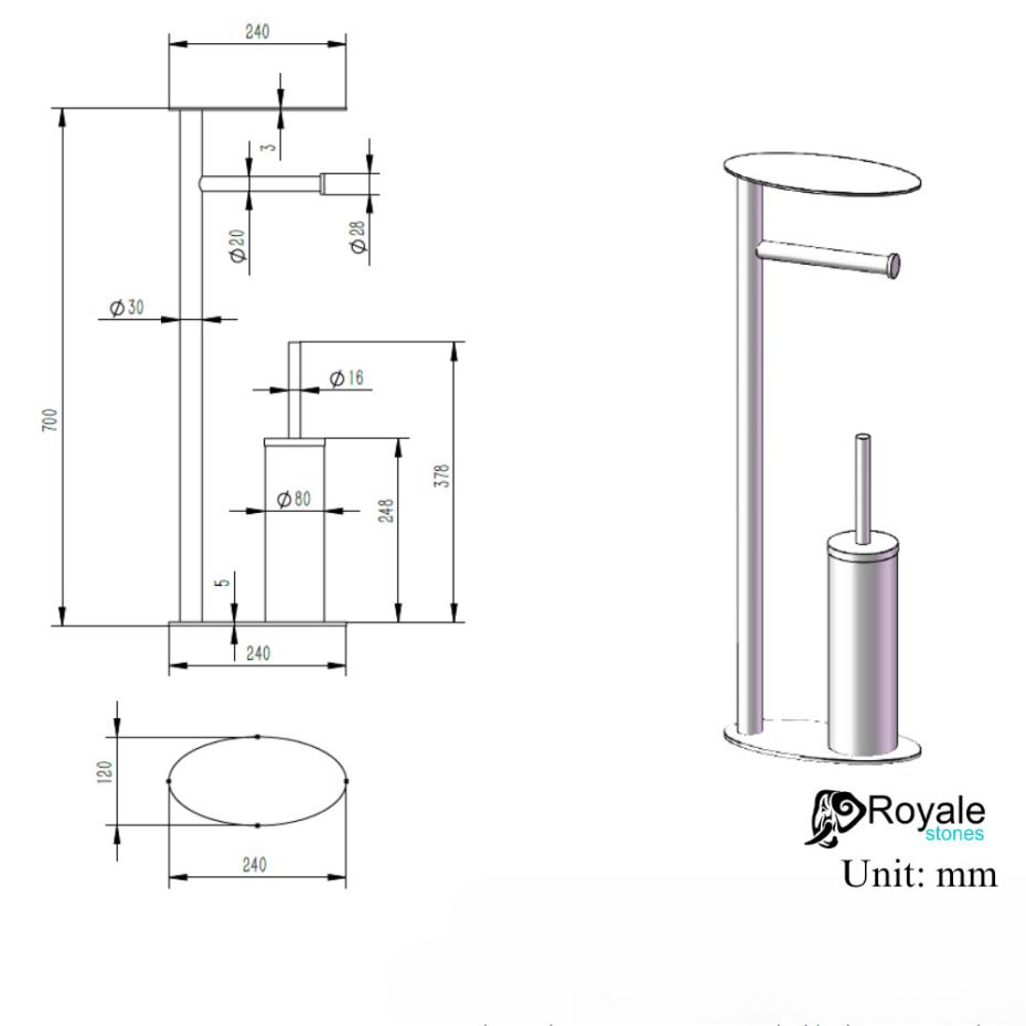 Porto Brushed Gold Floor Standing Paper Holder