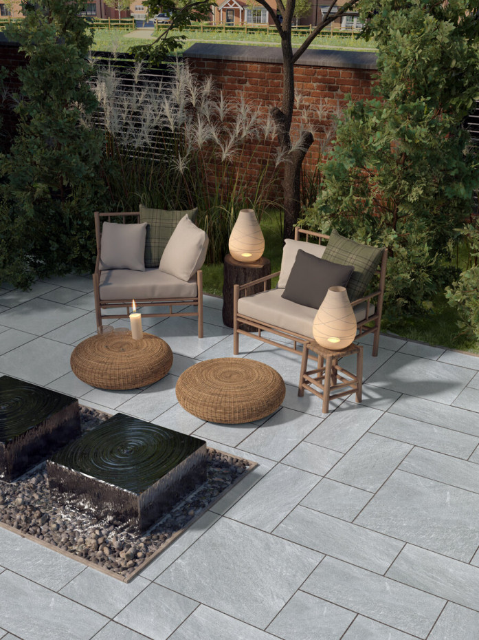 Quartzi Grey Outdoor Porcelain Slabs - Mix Size Pack