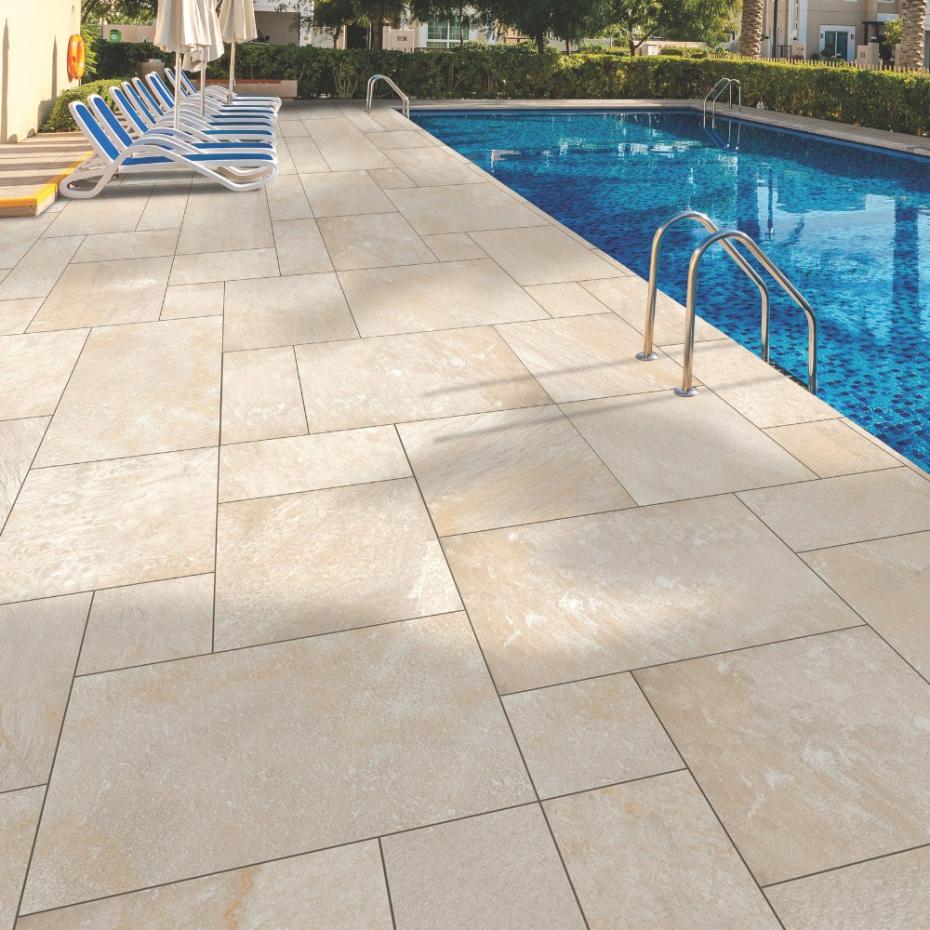Quartzite Beige Outdoor Porcelain Paving Slabs - Mixed Size Patio Pack