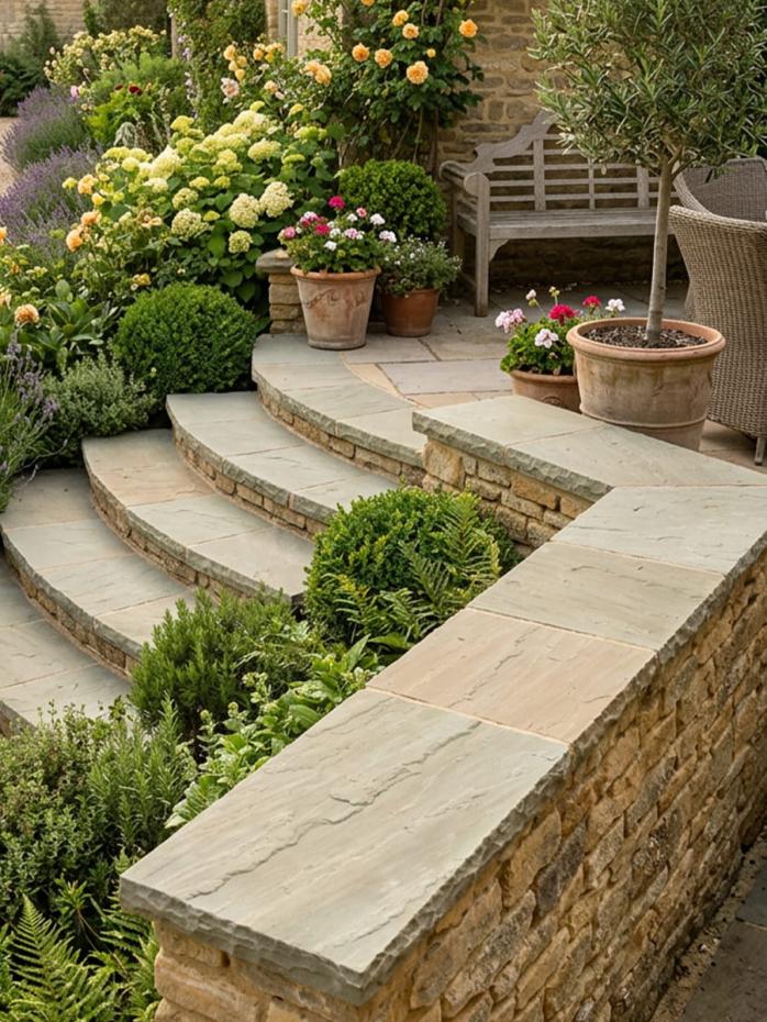 Raj Green Sandstone Wall Coping & Steps - 900x400x40mm