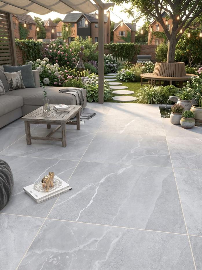Roca White Outdoor Porcelain Paving Slabs - 1000x1000x20mm