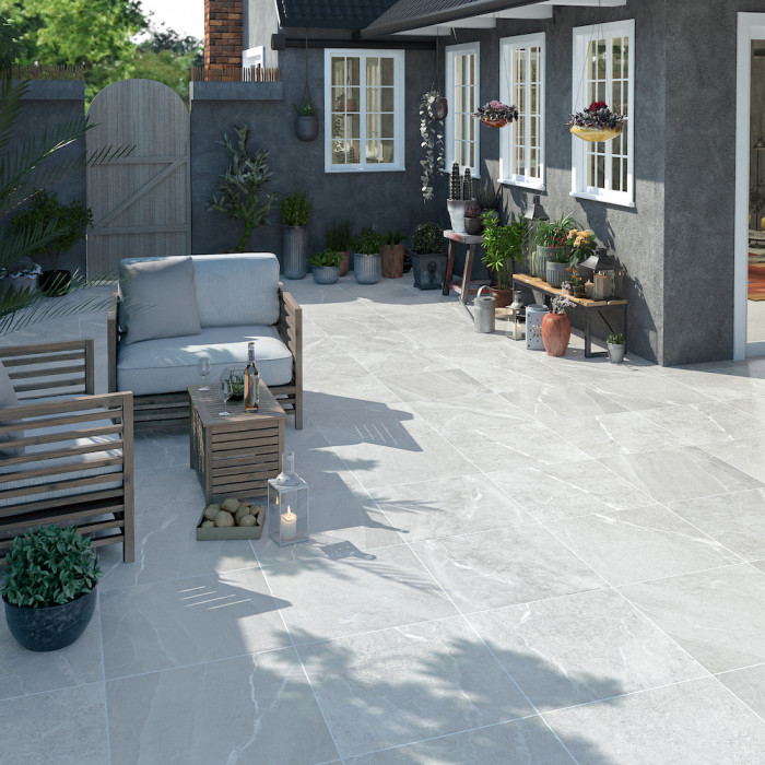 Roca White Porcelain Paving Slabs - 600x600x16mm