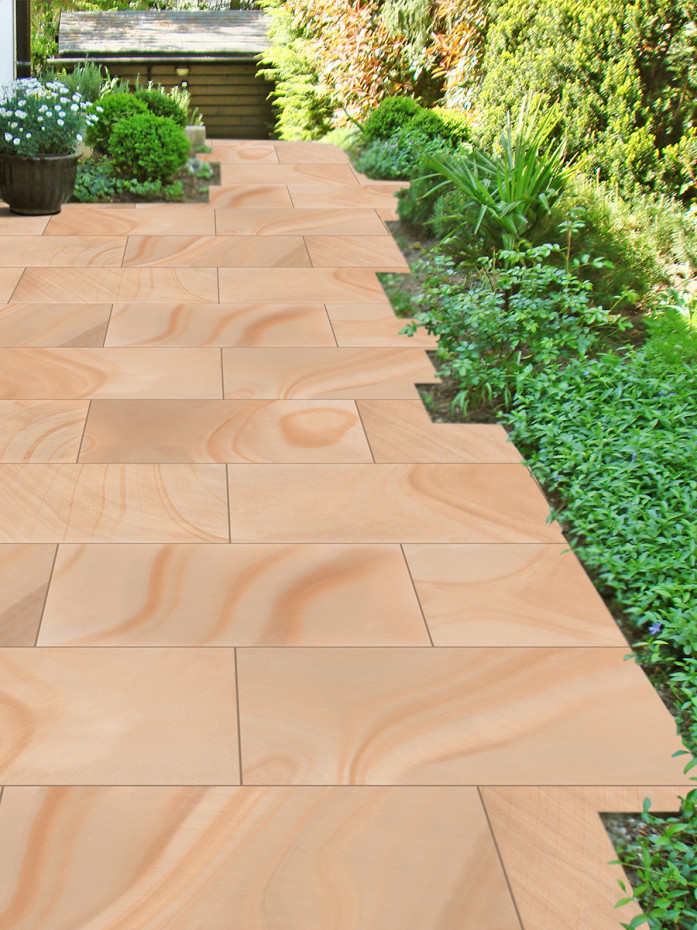 Sawn Buff Sandstone Effect Porcelain Paving Slabs - 900x600x16mm