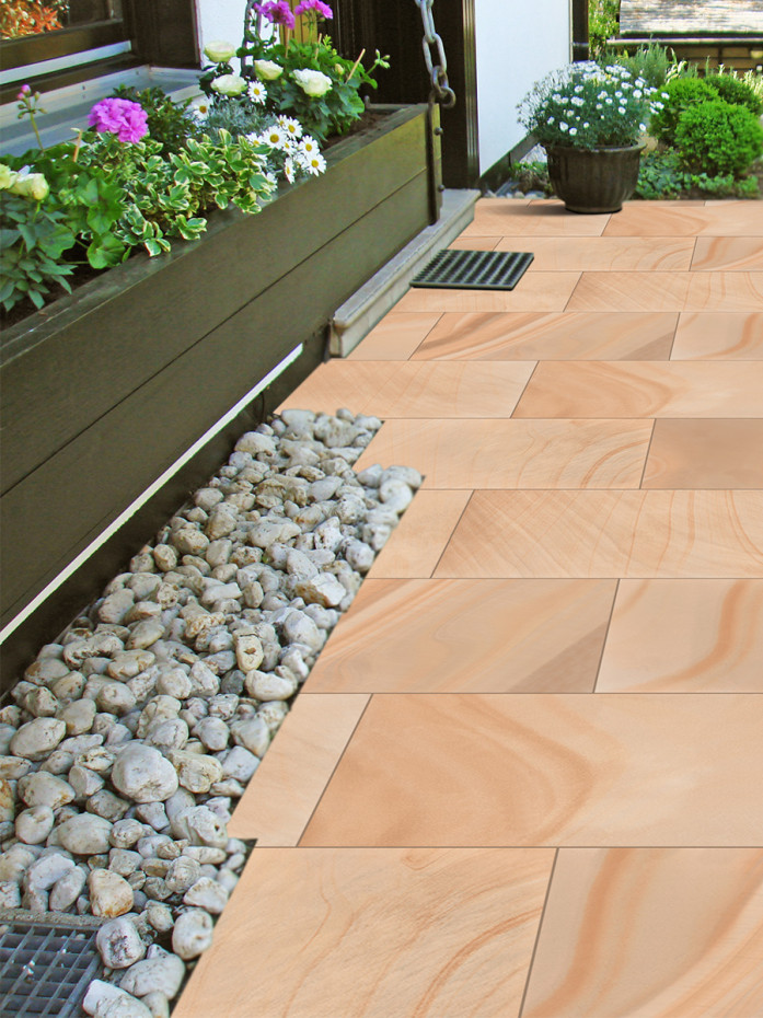 Sawn Buff Sandstone Effect Porcelain Paving Slabs - 900x600x16mm