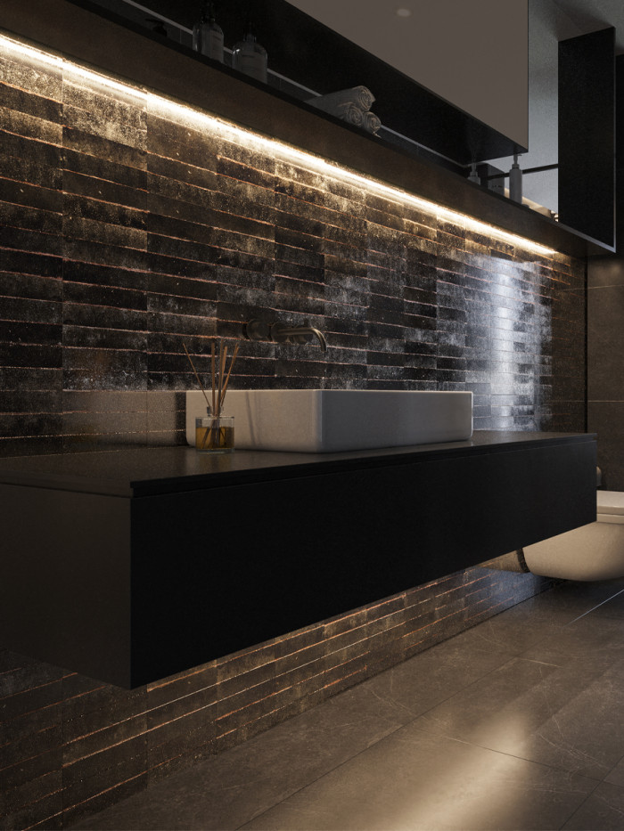 Soho Black Italian Brick Effect Gloss Tile - 60x250mm