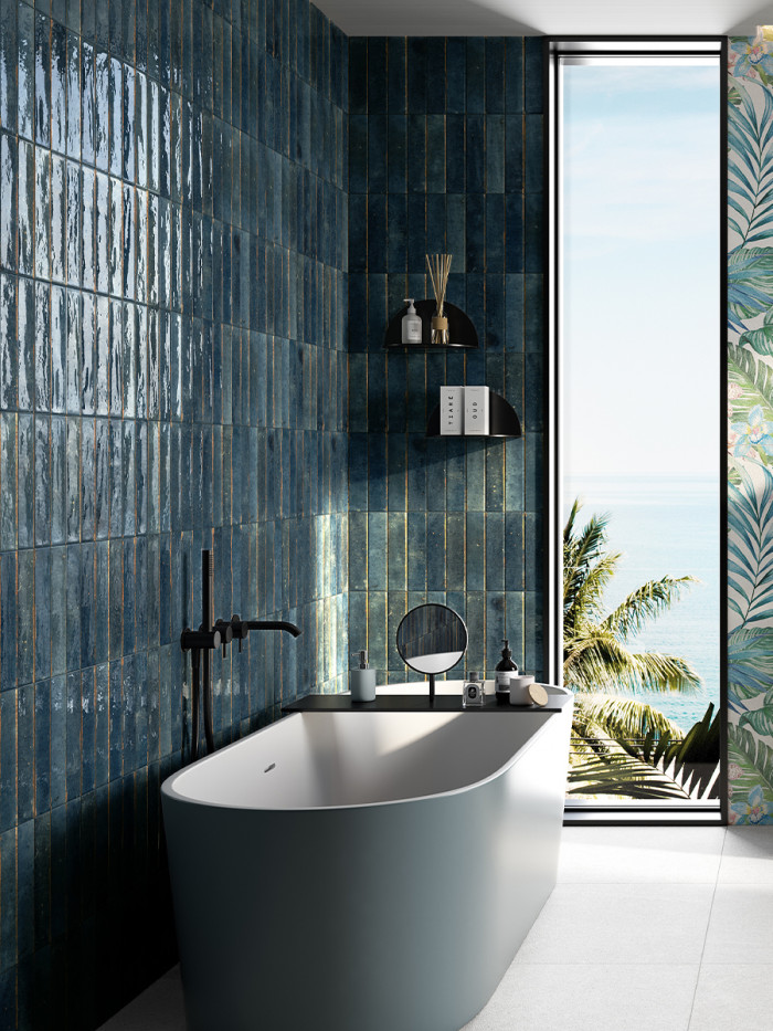 Soho Blue Italian Gloss Brick Effect Tile - 60x250mm