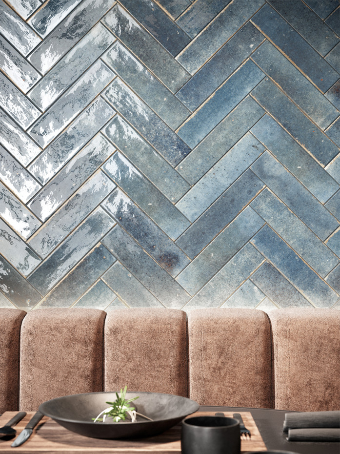 Soho Blue Italian Gloss Brick Effect Tile - 60x250mm