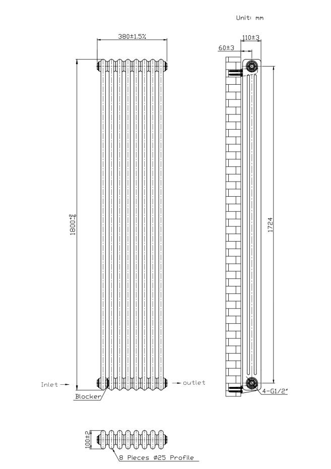 Boston White Double Panel Vertical Radiator - 1800x380mm