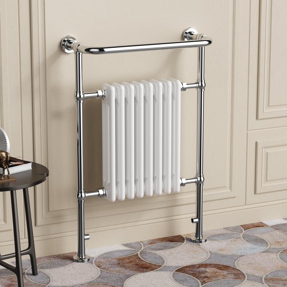 Chelsea Chrome & White Traditional Heated Towel Rail Radiator - 952x659mm