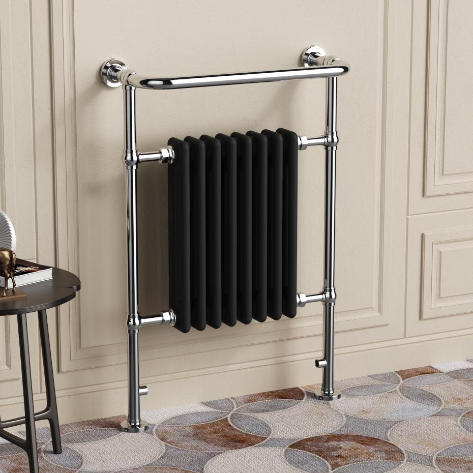 Chelsea Chrome & Black Traditional Heated Towel Rail Radiator - 952x659mm