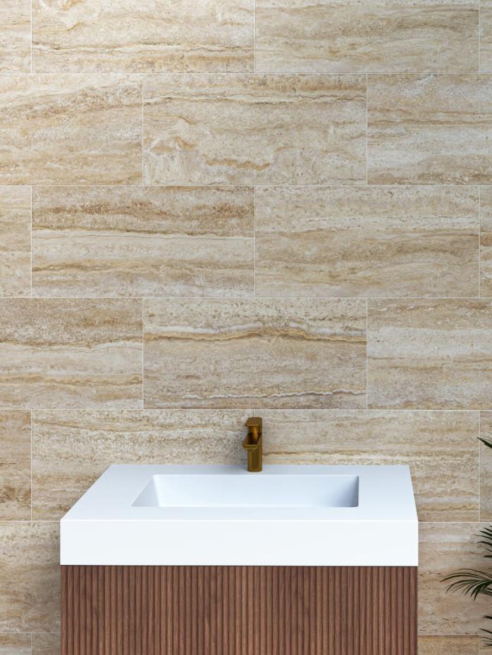 Gold Travertine Effect Premium Porcelain Tile - 600x300mm