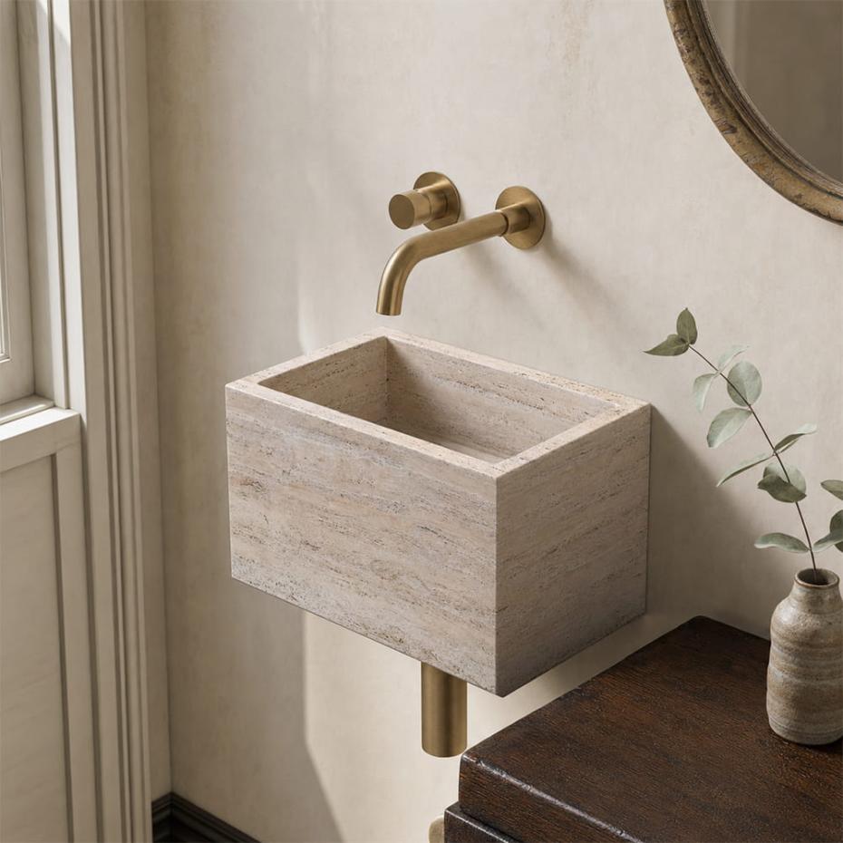 Beige Travertine Wall Hung Basin - 300mm