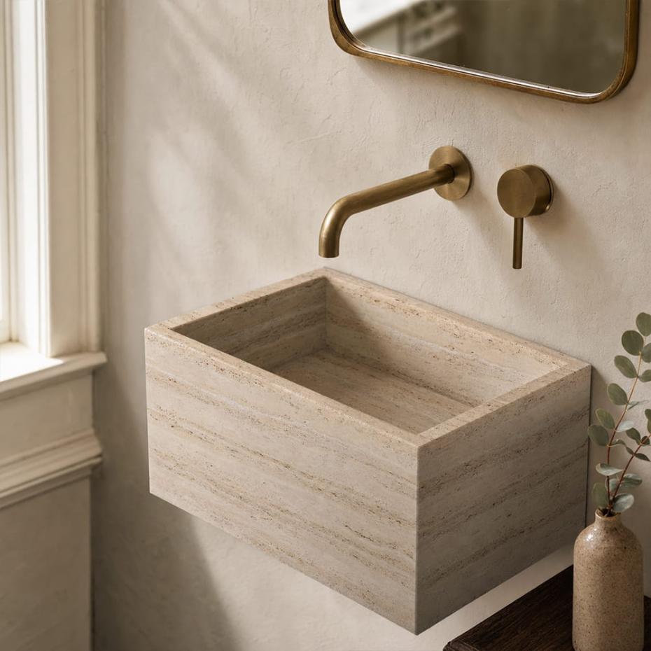 Beige Travertine Wall Hung Basin - 390mm