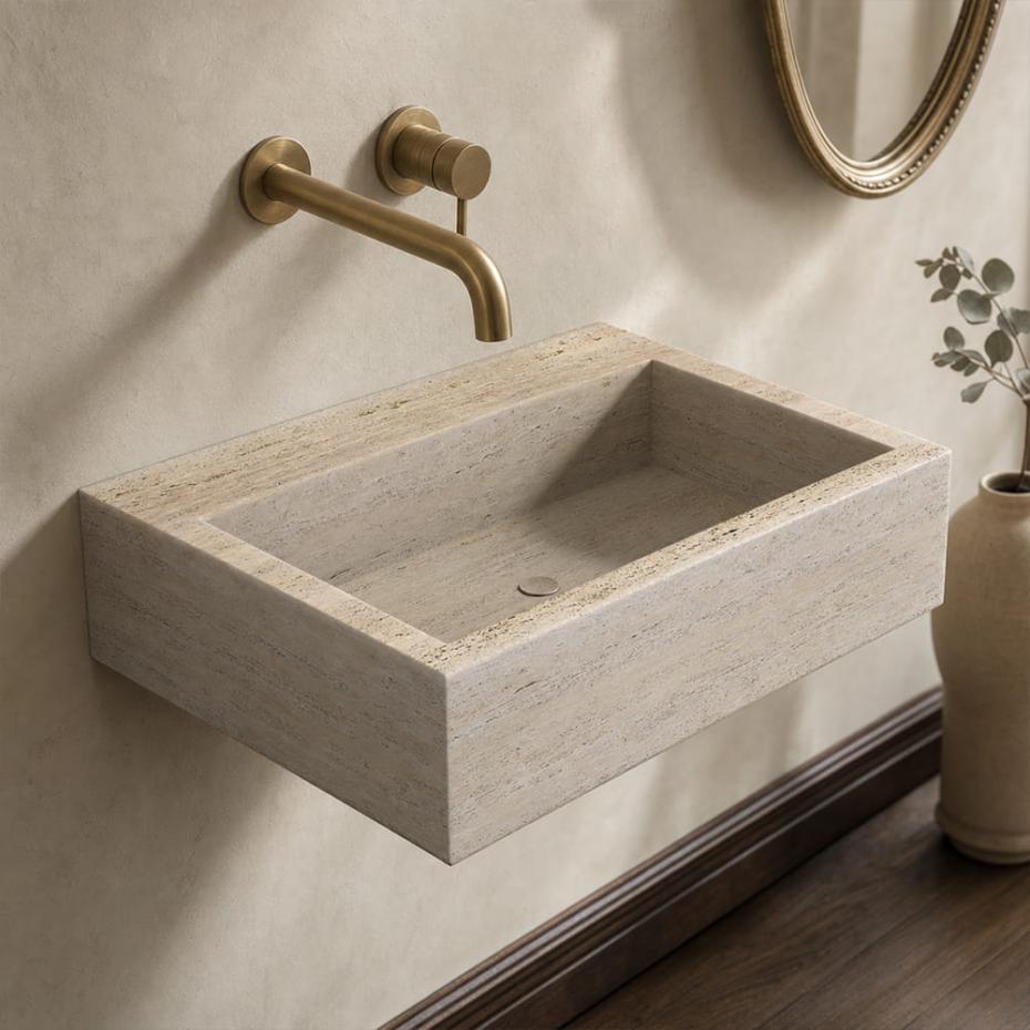 Beige Travertine Wall Hung Basin - 400mm