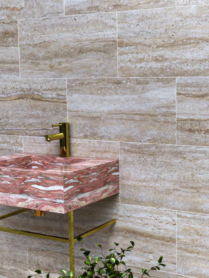 Gold Travertine Effect Premium Porcelain Tile - 600x300mm