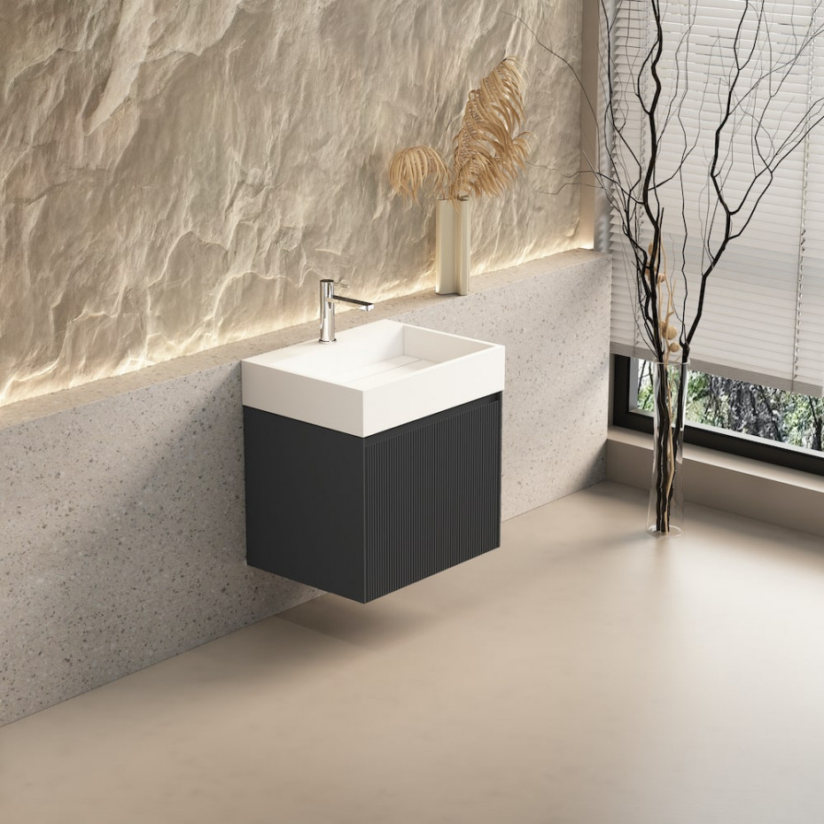 Tuscany Fluted Anthracite Vanity With Inner Drawer and Stone Resin Basin - 600mm