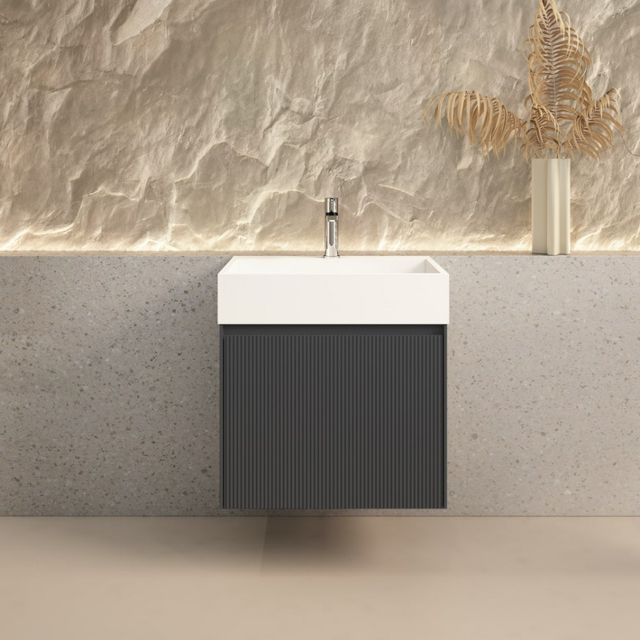 Tuscany Fluted Anthracite Vanity With Inner Drawer and Stone Resin Basin - 600mm