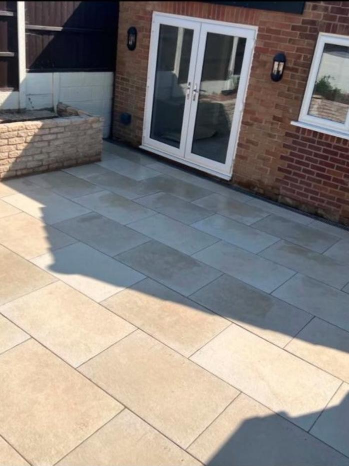 Tuscany Sand Antique Chiselled Edge Porcelain Paving Slabs - 900x600x20mm