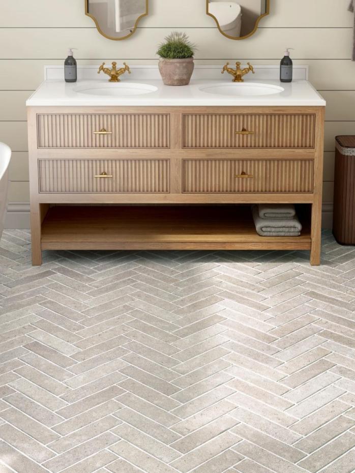 Dijon Tumbled Herringbone Tiles - 200x50x20mm