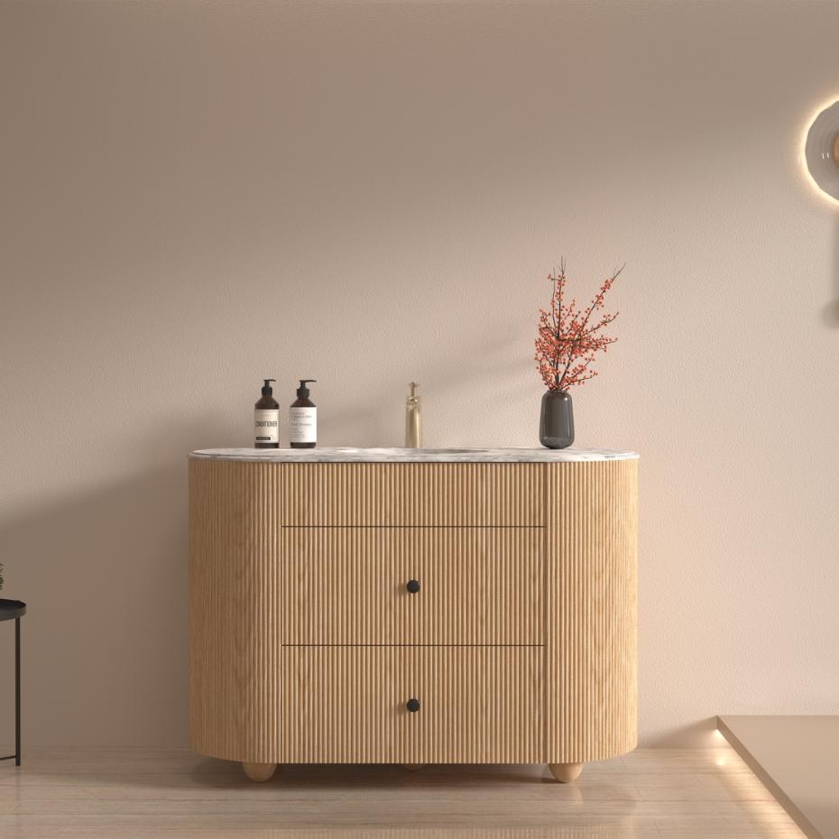 Soul White Carrera Marble Top & Solid Wood Freestanding Vanity Unit - 1200mm