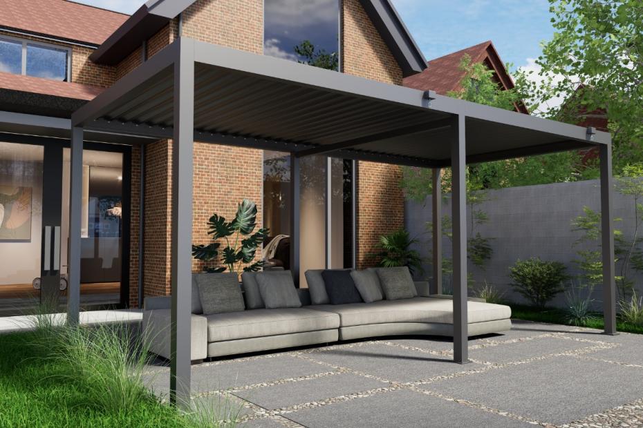 Shadow Nord Steel Pergola in Graphite Grey  - 3 x 6m Free Standing