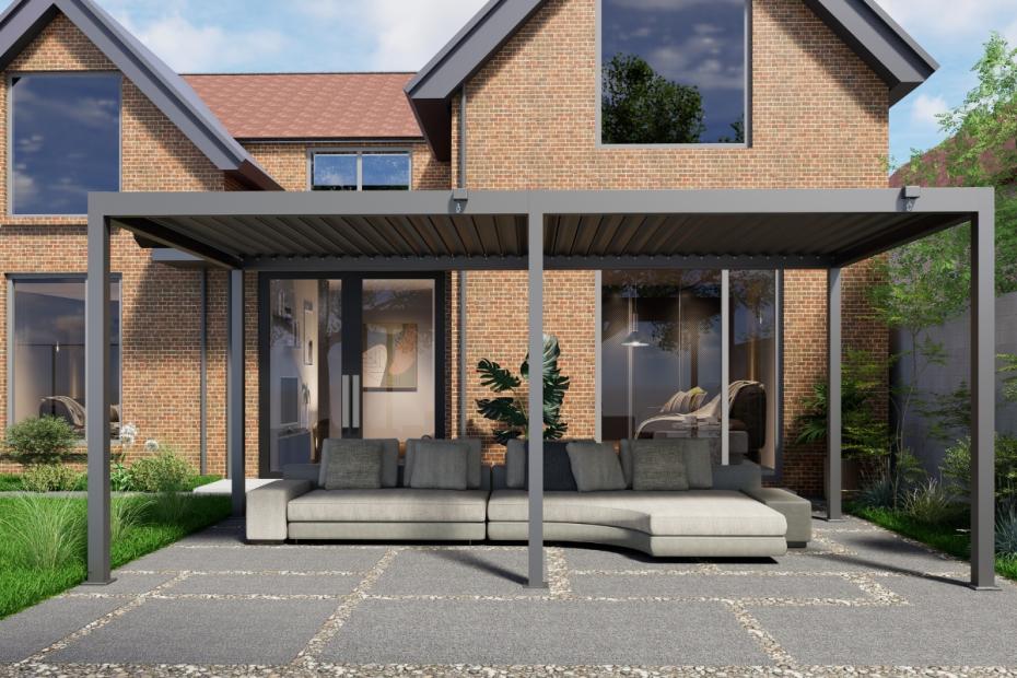 Shadow Nord Steel Pergola in Graphite Grey  - 3 x 6m Free Standing