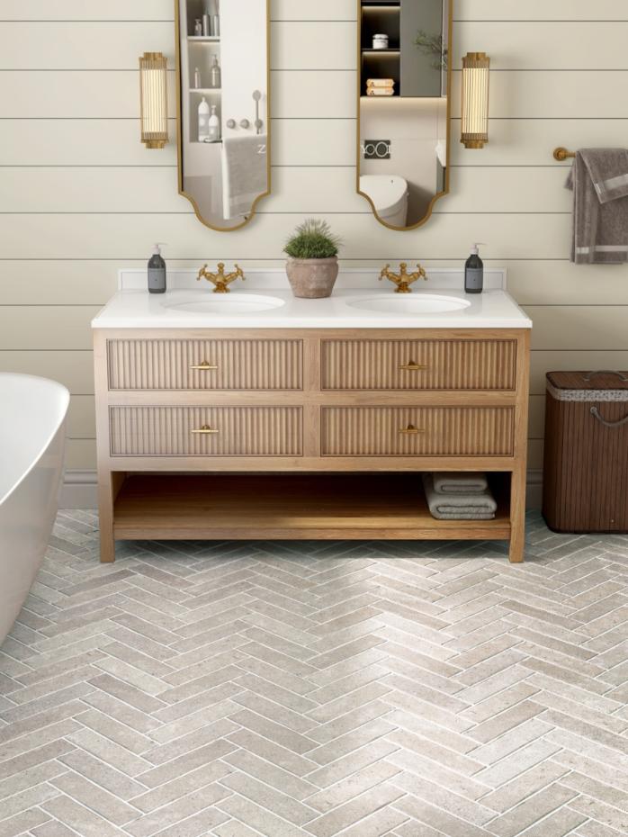 Dijon Tumbled Herringbone Tiles - 200x50x20mm