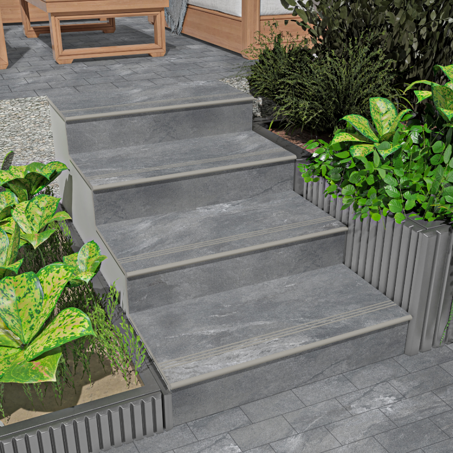 Valencia Grey Porcelain Paving Bullnose - 900x450x20mm