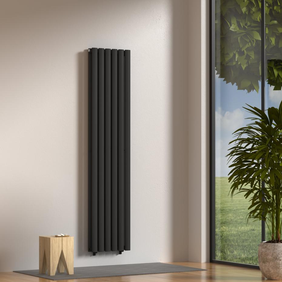 Boston Black Double Panel Vertical Radiator - 1600x360mm