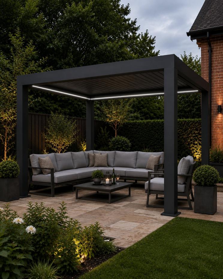 Wonder Rectractable Roof Motorised Pergola with LED Lights - 3m x 4m